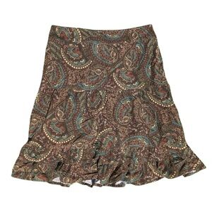 LOFT Brown Paisley 100% Cotton Skirt
